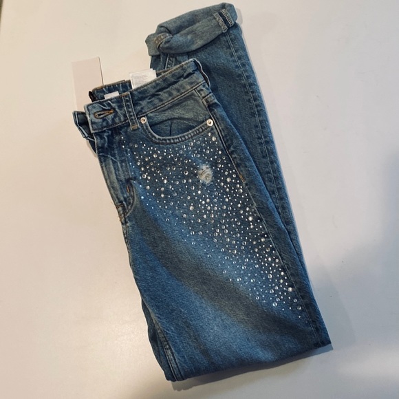 H&M Grungy Boyfriend Jeans with Rhinestones - Picture 1 of 4